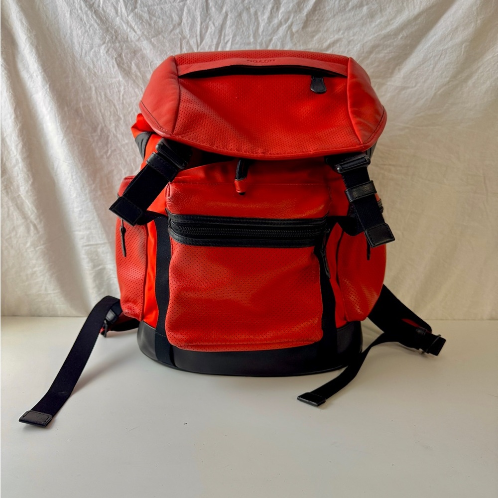 Coach backpack perforated red leather Orange Used